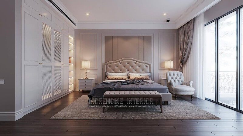 Thiết kế trang trí nội thất phòng ngủ tân cổ điển đẹp sang trọng