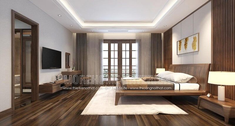 Thiết kế kệ tivi bằng gỗ óc chó hiện đại đẹp cao cấp cho phòng ngủ biệt thự tại hà nội