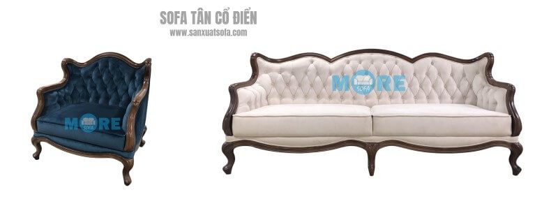 Sofa Tân cổ điển MS-001 gỗ Tự nhiên Óc chó, bọc nỉ cao cấp đẹp tại biệt thự Greenbay, Hà Nội
