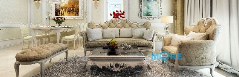 Sofa Tân cổ điển MS-032 khung gỗ tự nhiên, bọc nỉ hoa văn cao cấp sang trọng, quý phái cho phòng khách chung cư, biệt thự, nhà phố