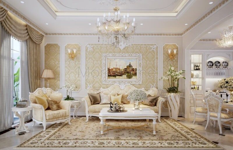 Morehome gợi ý cho bạn mẫu thiết kế sofa gỗ tự nhiên phong cách tân cổ điển cho nhà biệt thự cao cấp