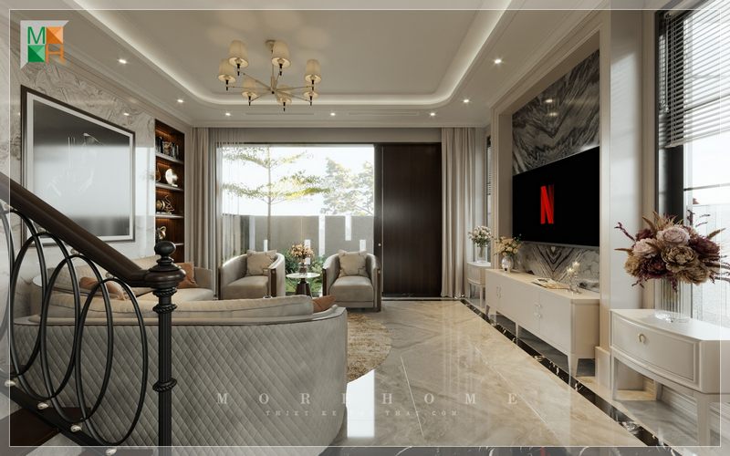 Bộ sofa bọc niệm màu xám hiện đại đón tiếp khách tới chơi thoải mái, tạo nên giá trị cho không gian cao.